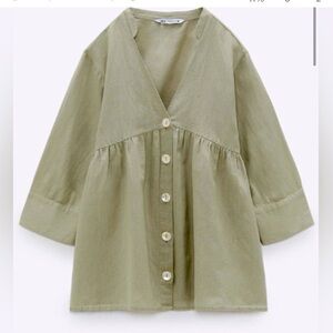 Zara babydoll dress /long blouse size Small green pistachio linen